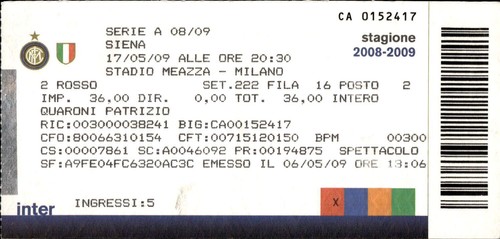 Biglietto stadio serie inter - serie, a