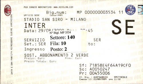 Biglietto stadio inter - biglietto, serie