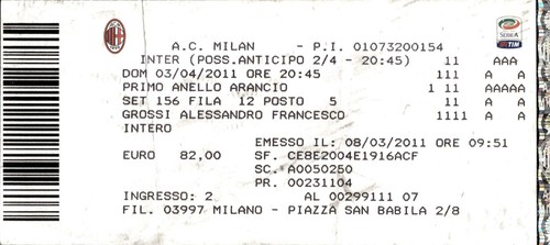 Biglietto stadio milan - a.c.,